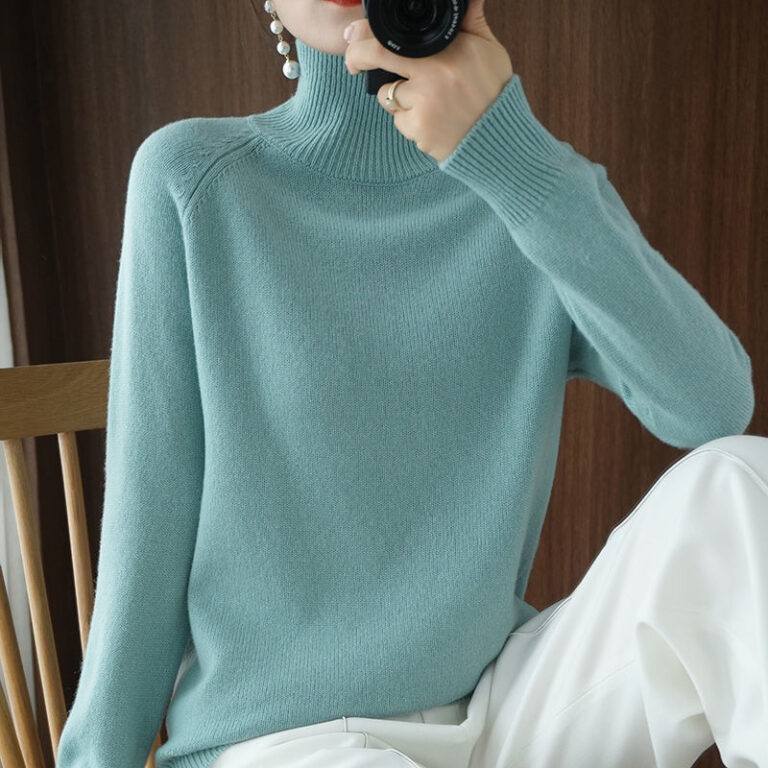 Turtleneck Pullover Fall winter 2021 Cashmere Sweater Women Pure Color Casual Long sleeved Loose Pullover Bottoming 1