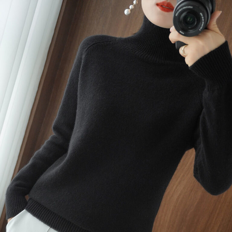 Turtleneck Pullover Fall winter 2021 Cashmere Sweater Women Pure Color Casual Long sleeved Loose Pullover Bottoming 3