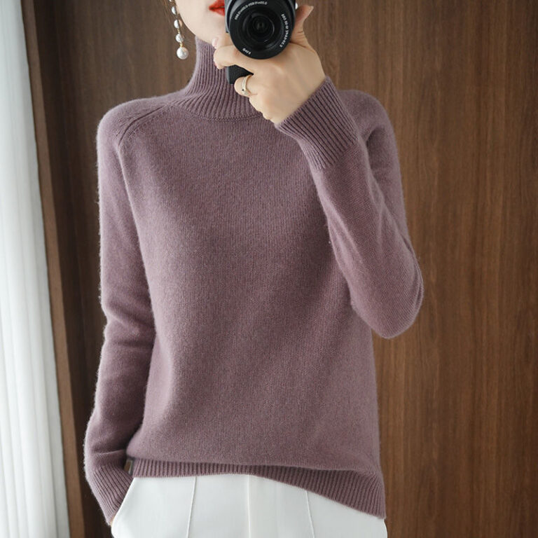 Turtleneck Pullover Fall winter 2021 Cashmere Sweater Women Pure Color Casual Long sleeved Loose Pullover Bottoming 4