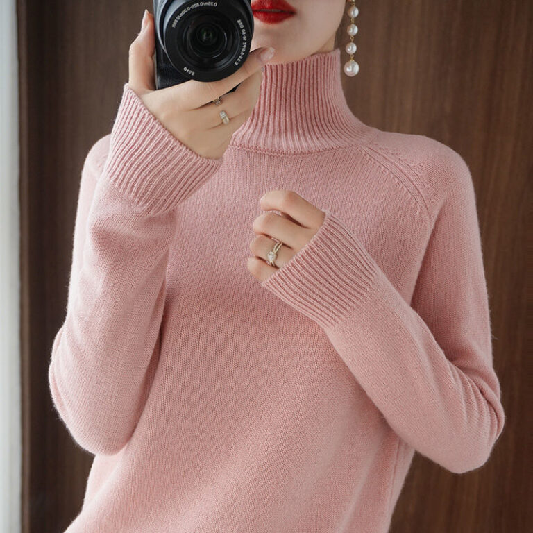 Turtleneck Pullover Fall winter 2021 Cashmere Sweater Women Pure Color Casual Long sleeved Loose Pullover Bottoming 5