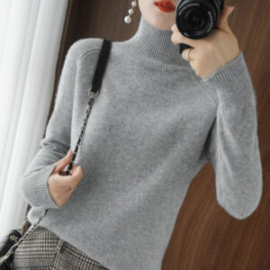 Turtleneck Pullover Fall winter Cashmere Sweater Women Pure Color Casual Long sleeved Loose Pullover Bottoming .jpg x