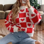 Valentine s Day Sweet Checker Heart Print Sweaters