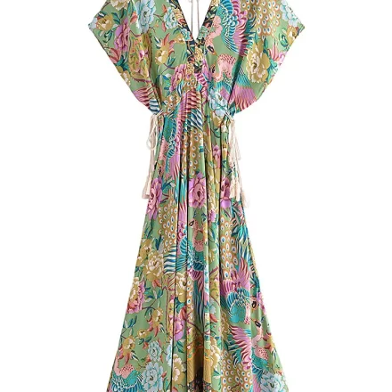 Vintage Chic Peacock Floral Maxi Dress