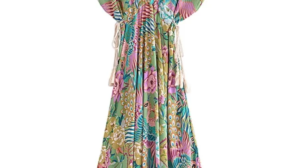 Vintage Chic Peacock Floral Maxi Dress