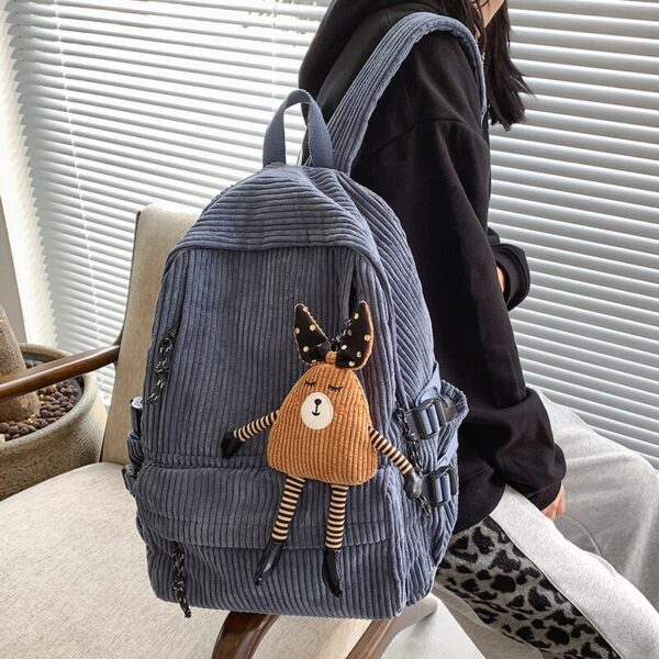 Vintage Corduroy Anti Theft Backpack Fashion Women Backpack Pure Color Cute School Bag for Teenage Girls 3