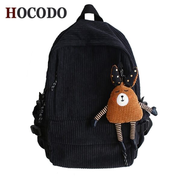 Vintage Corduroy Anti Theft Backpack Fashion Women Backpack Pure Color Cute School Bag for Teenage Girls 5