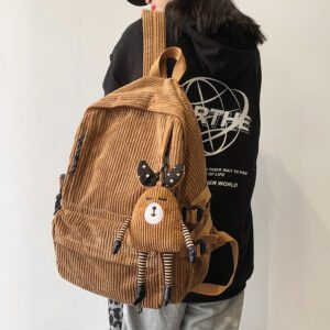 Vintage Corduroy Anti Theft Backpack Fashion Women Backpack Pure Color Cute School Bag for Teenage Girls 8