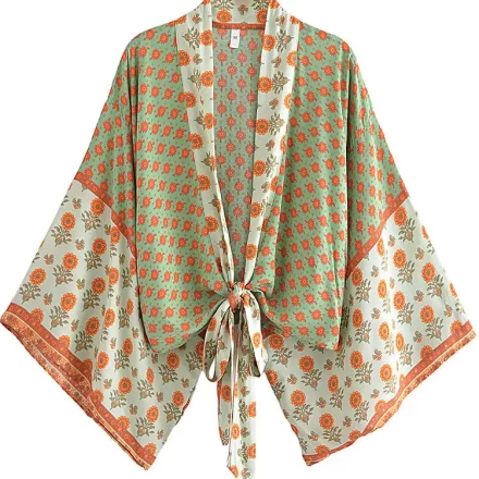 Boho Chic Green Floral Kimono