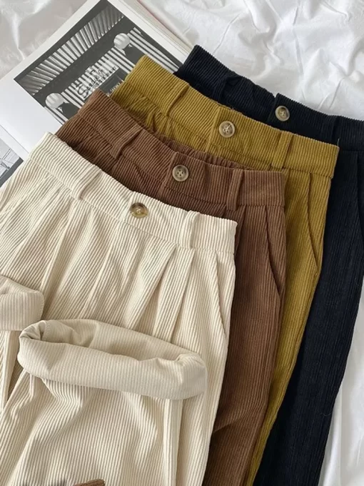 Vintage High Waist Corduroy Pants Women Spring Fall Straight Causal Full Length Trousers Korean Fashion All