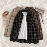 Vintage Plaid Shirts Women Autumn Long Sleeve Oversize