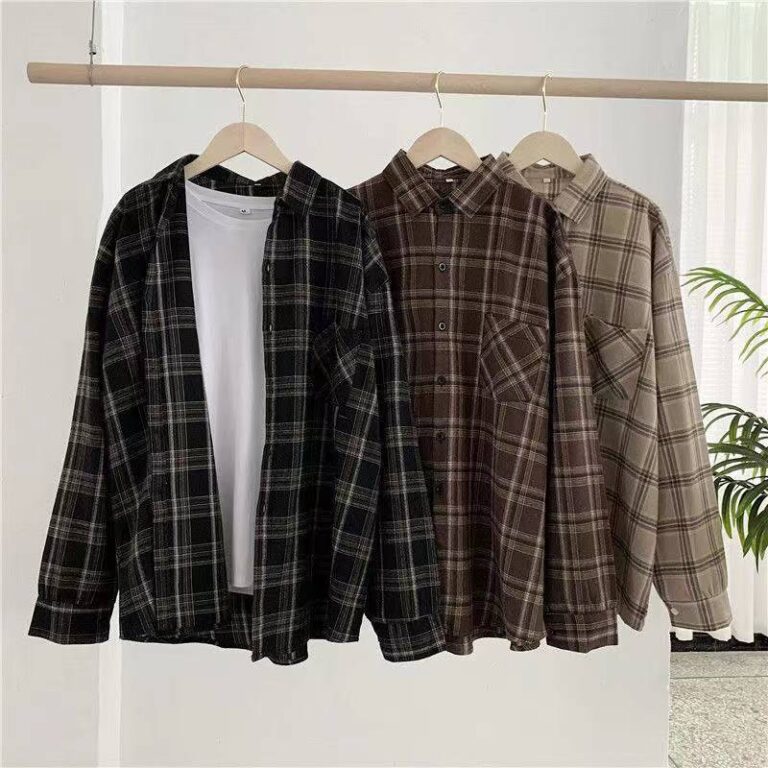Vintage Plaid Shirts Women Autumn Long Sleeve Oversize Button Up Shirt Korean Fashion Casual Fall Outwear 5