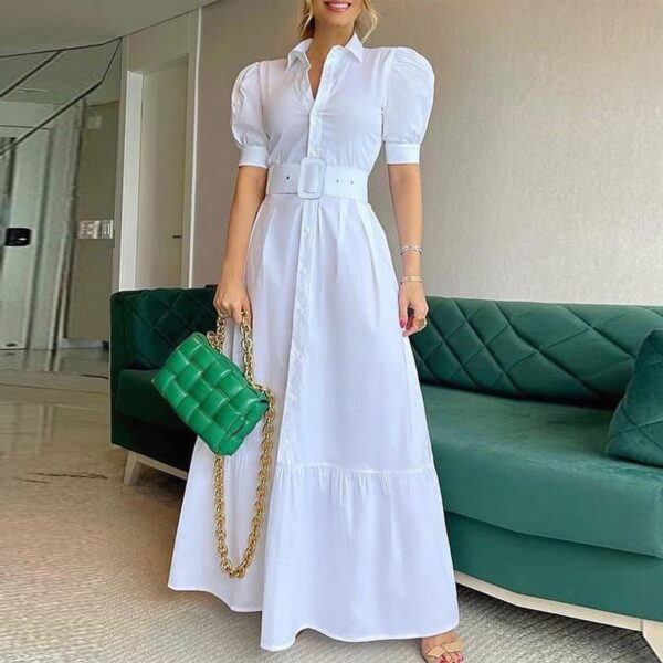 Vintage Puff Sleeve Women Party Maxi Dress Elegant Striped Office Lady ...