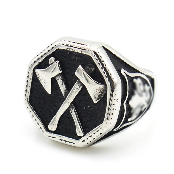 Vintage Viking Warrior Cross Double Axe Ring For Men Stamp Fashion Nordic L Stainless Steel Biker