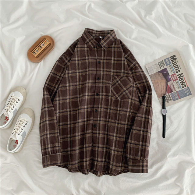 Vintage Women Plaid Shirts Loose Oversize Long Sleeve Button Up Fall Shirt Casual Pocket Female Tops 1.jpg 640x640 1