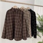 Vintage Women Plaid Shirts Loose Oversize Long Sleeve