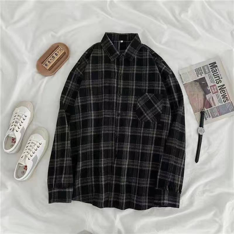 Vintage Women Plaid Shirts Loose Oversize Long Sleeve Button Up Fall Shirt Casual Pocket Female Tops 2