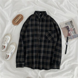 Vintage Women Plaid Shirts Loose Oversize Long Sleeve Button Up Fall Shirt Casual Pocket Female Tops 2.jpg 640x640 2