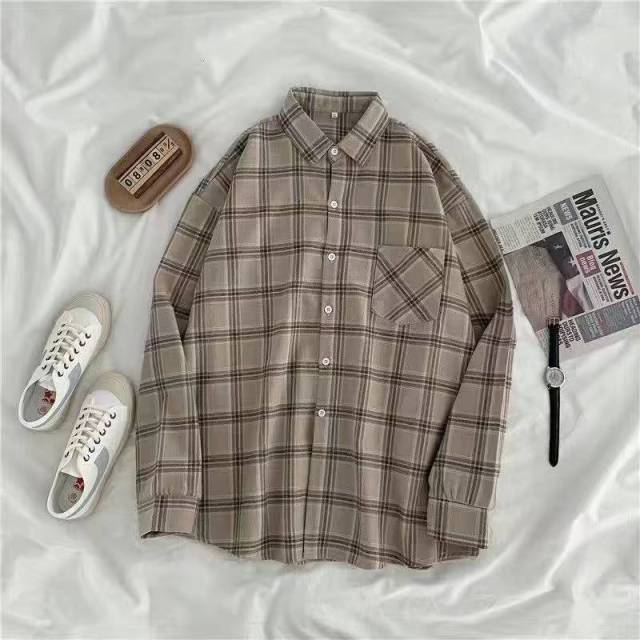 Vintage Women Plaid Shirts Loose Oversize Long Sleeve Button Up Fall Shirt Casual Pocket Female Tops.jpg 640x640