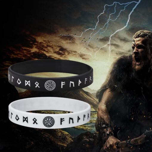 Vnox 12mm Silicone Bracelet for Men Soft Rubber Silicone Wristband Nordic Viking Compass Rune Almut Bangle 3