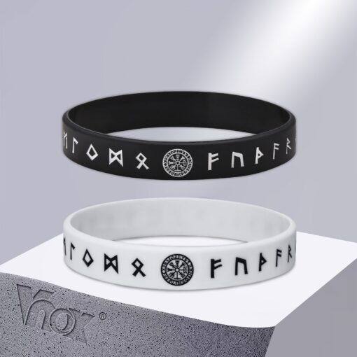 Vnox 12mm Silicone Bracelet for Men Soft Rubber Silicone Wristband Nordic Viking Compass Rune Almut Bangle 5