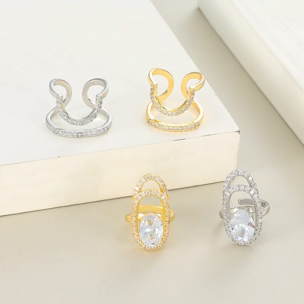 WANZHI New Fashion Copper Inlaid Zircon Nail Ring INS Selling Gold Plated Manicure Joint Ring