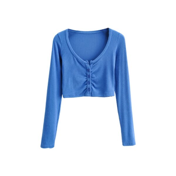 WOMENGAGA Korean Slim V neck Long Sleeve Bottomed Womens Tops And Blouses High Street Solid Color 4