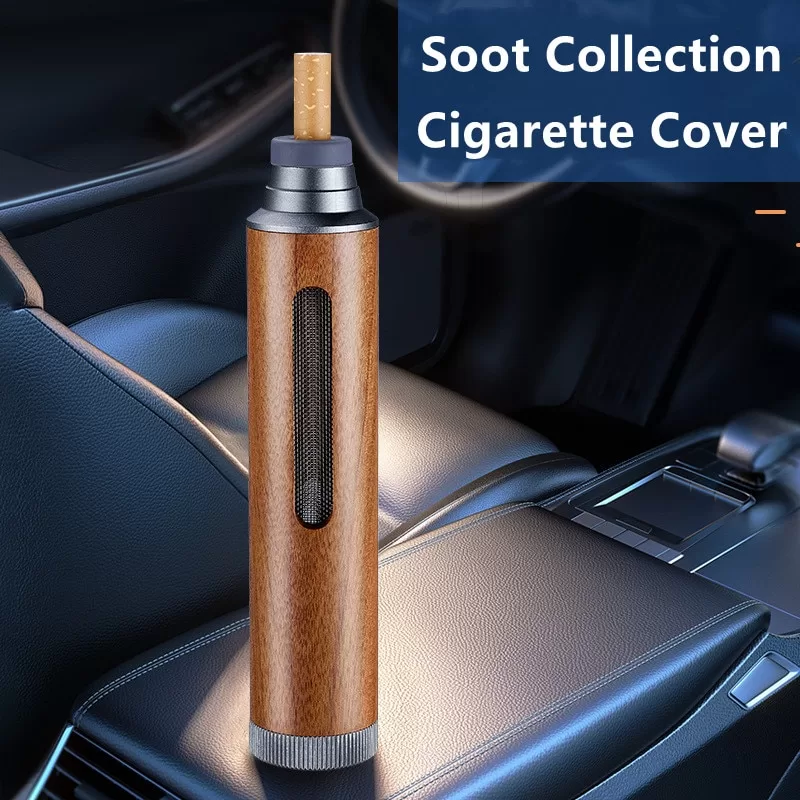Walnut Mini Portable Ashtray For Outside Car Ashtrays Cigarettes Cover Handheld Wood Cigarette Holder For Working