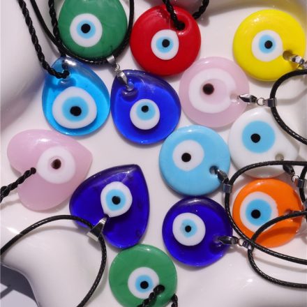 Water Droplet Heart Star Round Glass Colorful Pendant Necklace Evil Eye Necklace for Women Men Party