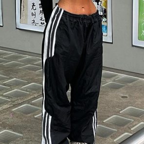 Weekeep Side Striped Black Baggy Sweatpants Streetwear Women Jogging Casual Pants Summer Korean Fashion Sports