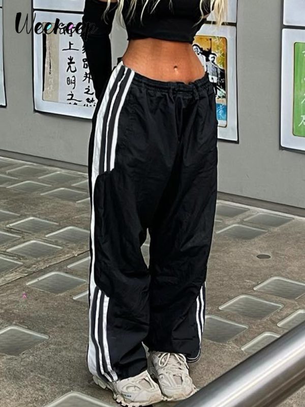 Weekeep Side Striped Black Baggy Sweatpants Streetwear Women Jogging Casual Pants Summer Korean Fashion Sports