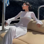 White Maxi Beach Dress Women Sexy See Through