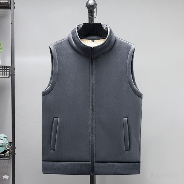 Winter Fleece Vest Men Plus Velvet Vest Sleeveless Coat Solid Color Waistcoat Thick Warm Soft Fashion 5