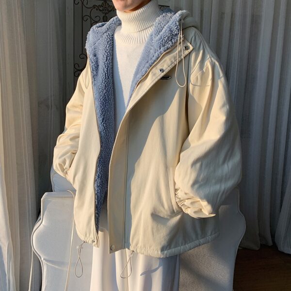 Winter Thick Lamb Fur Jacket Men Warm Fashion Hooded Coat Men Korean Loose Oversized Short Coat 1