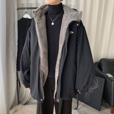 Winter Thick Lamb Fur Jacket Men Warm Fashion Hooded Coat Men Korean Loose Oversized Short Coat