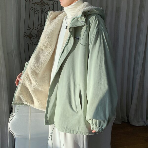 Winter Thick Lamb Fur Jacket Men Warm Fashion Hooded Coat Men Korean Loose Oversized Short Coat 5