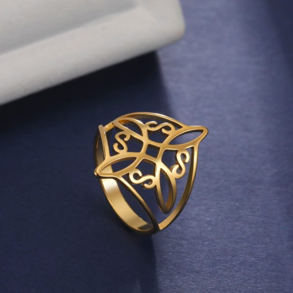 Witch Knot Stainless Steel Ring Wiccan Cross Celtics Knot Women Rings Witchcraft Good Luck Protection Amulet 3
