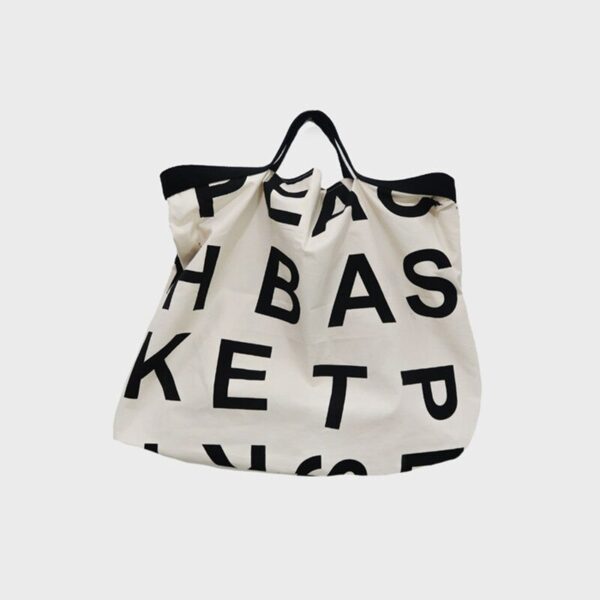 Women Bag Korean PEACH BASKETMARKRT Canvas Bucket Letter Fashion Soft Handbag High Capacity Luxury Bags Euro 4