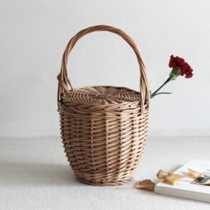 Women Beach Handbag Basket Straw Hand Bag Cover Fashion Summer New Wicker Small Retro Rattan Tote 2