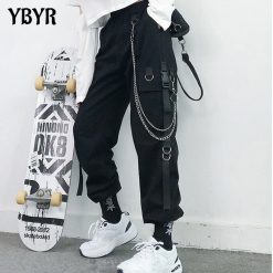 Women Cargo Pants 2021 Harem Pants Fashion Punk Pockets Jogger Trousers With Chain Harajuku Elastics High 1