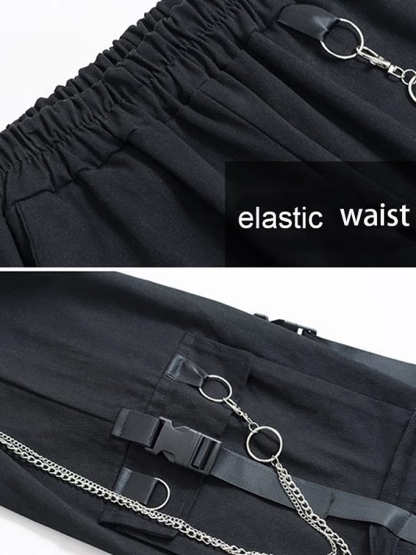 Women Cargo Pants Harem Pants Fashion Punk Pockets Jogger Trousers With Chain Harajuku Elastics High