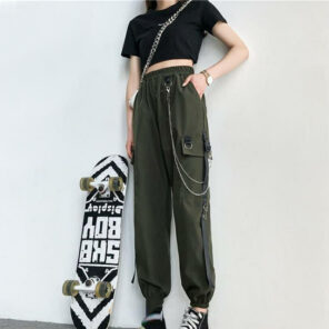 Women Cargo Pants 2021 Harem Pants Fashion Punk Pockets Jogger Trousers With Chain Harajuku Elastics High 2.jpg 640x640 2