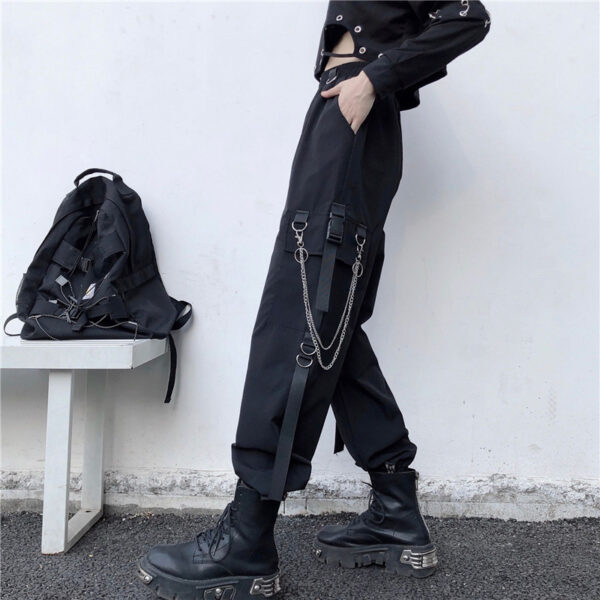Women Cargo Pants 2021 Harem Pants Fashion Punk Pockets Jogger Trousers With Chain Harajuku Elastics High 3