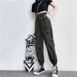 Women Cargo Pants Harem Pants Fashion Punk Pockets Jogger Trousers With Chain Harajuku Elastics High jpg x