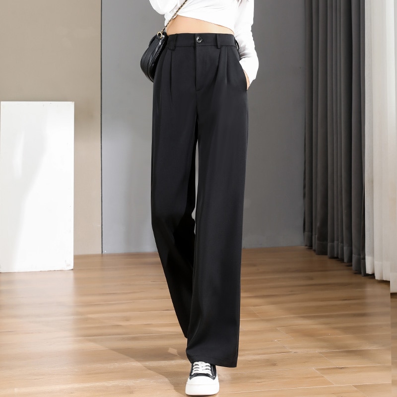 Women Chic Office Wear Straight Pants Vintage High Ladies Trousers Baggy Korean 2022 Spring Summer Autumn 1