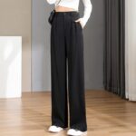 Women Chic Office Wear Straight Pants Vintage High