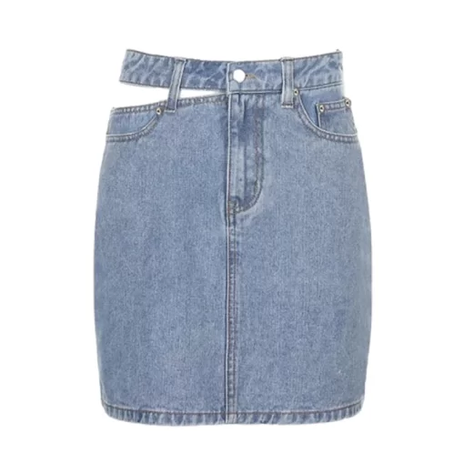 Women Fashion New Split High Waist Denim Skirt Summer Comfortable Daily Wrap Hip Half body Dress 3