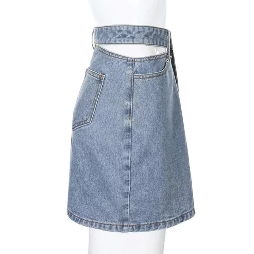 Women Fashion New Split High Waist Denim Skirt Summer Comfortable Daily Wrap Hip Half body Dress 4