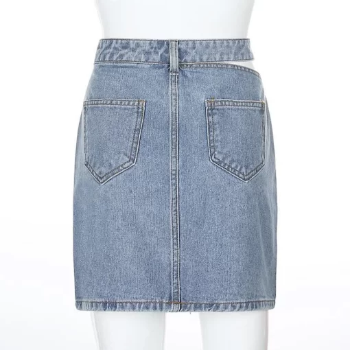 Women Fashion New Split High Waist Denim Skirt Summer Comfortable Daily Wrap Hip Half body Dress 5