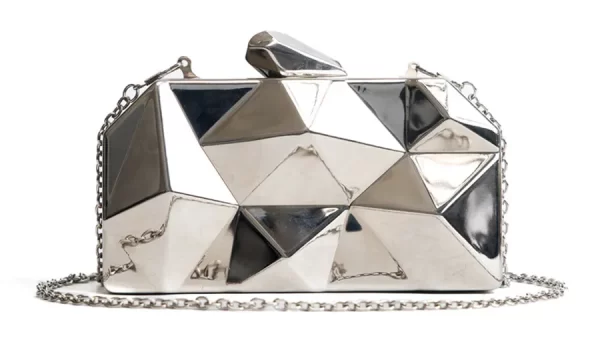 Women Handbags Metal High Quality Hexagon Clutches Fashion Geometric Mini Party Black Evening Purse Silver Bags