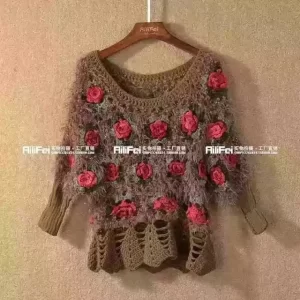 Women Hollow Rose Flower Sweater Pullover O Neck Short Bat Sleeve Knitted Tops Spring Autumn Clothing.jpg 640x640 3